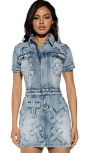 Load image into Gallery viewer, Cross Me Short Sleeve Mini Denim Dress