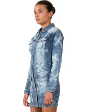 Load image into Gallery viewer, Cross Me Baddie Denim Long Sleeve Mini Dress