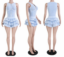 Load image into Gallery viewer, GURL LA LAAA BLUE ACID Ruffle Romper Shorts Set
