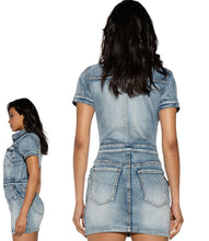 Load image into Gallery viewer, Cross Me Short Sleeve Mini Denim Dress
