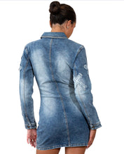 Load image into Gallery viewer, Cross Me Baddie Denim Long Sleeve Mini Dress
