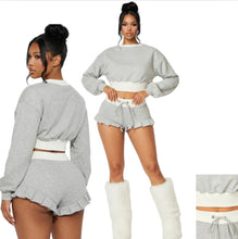Load image into Gallery viewer, Grey Ruffle Shorts Two Piece Set
