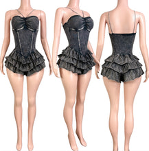 Load image into Gallery viewer, HAWTT GURLLL BLACK ACID Ruffle Romper Shorts Set
