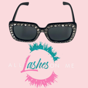 BLACK BEADED RHINESTONE SQUARE FRAME SUNGLASSES – All Lashes  display picture 2