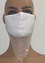 Load image into Gallery viewer, WHITE RHINESTONE DIAMOND NETTED FACE MASK
